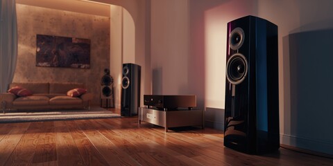 Living room arrangement featuring music listening gear and speakers, audio quality