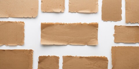 Fototapeta premium Brown torn Kraft Paper pieces texture on white background, suitable for background layouts or graphic design, World Environment Day