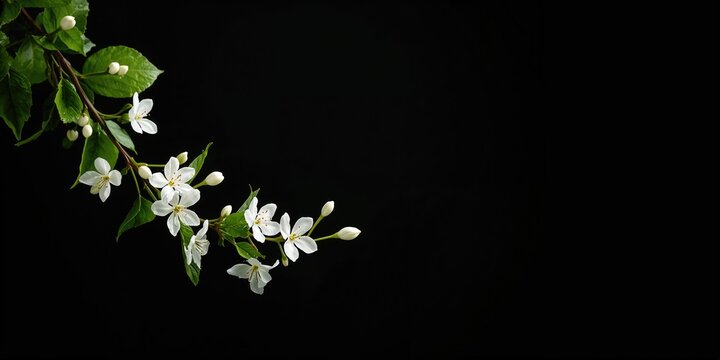 Jasmine branch with blooming white flowers for natural fragrance, botanical decoration, World Flower Day