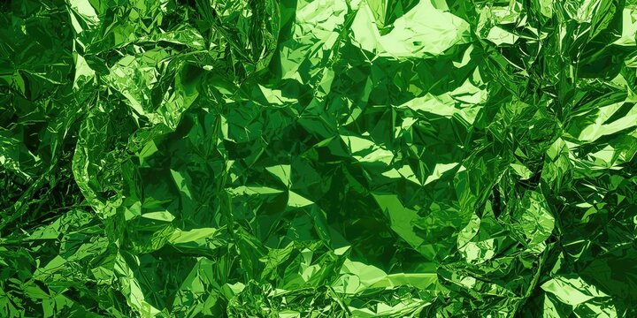 Reflective green foil surface serving as a decorative background for packaging or promotional materials, emphasizing eco-friendly themes, Earth Day