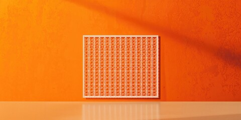 Orange backdrop and white metal fencing, used as a graphic element for layout and interface design, seasonal decoration