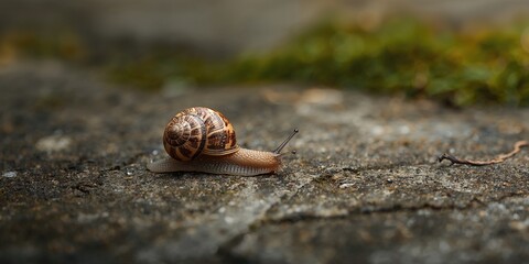 Snail crawling on a stone surface, natural movement and surface texture