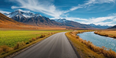 Chuya Highway amidst fall foliage in the Altai Republic, scenic landscape for travel photography