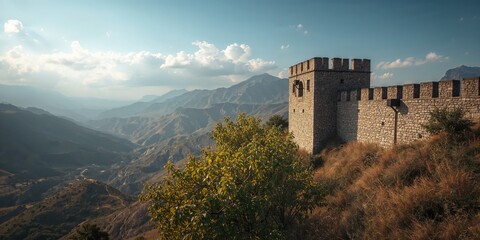 Ancient stone fortification with rugged surface, ideal for educational display, erosion concern