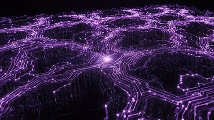 Abstract glowing purple circuit board design illustrating advanced artificial intelligence intricate data networks and complex technological connections in a futuristic digital landscape symbolizing . - Powered by Adobe