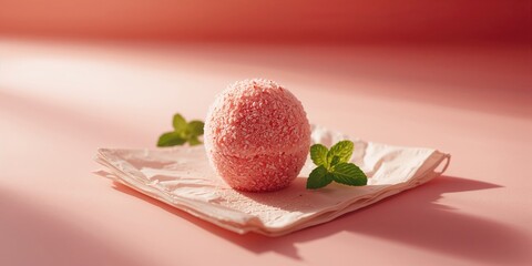 Rustic background featuring a strawberry zephyr with detailed surface, highlighting tartness and freshness, Food & Drink, International Dessert Day