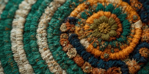 Circular fabric pattern created by hand, intended for use as textile background or decorative surface