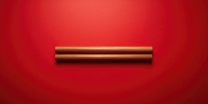 Flat lay of two nunchats on a vibrant red surface, illustrating weapon maintenance and safety practices, International Self-Defense Awareness Month