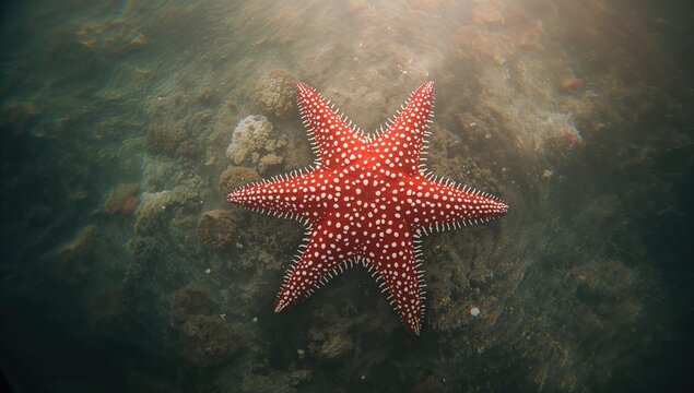 Spotted sea star with vibrant red, spiny aboral surface used in ecological research