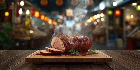Street food pork roast, highlighting quick preparation and cooking methods