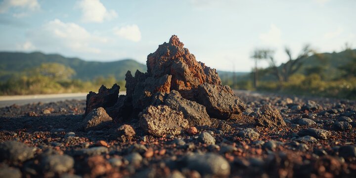 Street side volcanic lava rocks in Wudalianchi, emphasizing geological preservation, Earth Day