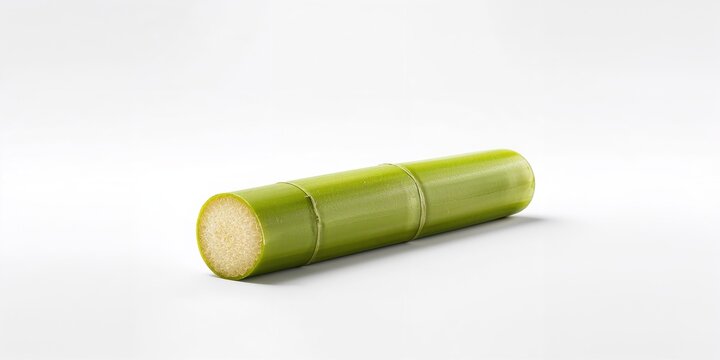 Raw sugar cane stalks on white background, illustrating agricultural harvesting and fiber-rich crop, Earth Day