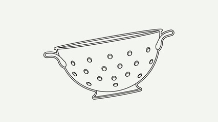 Fototapeta premium Colander Kitchen Utensil Simple Line Drawing.