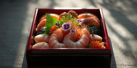 Sweet shrimp sashimi in Japanese cuisine, highlighting knife skills and presentation techniques