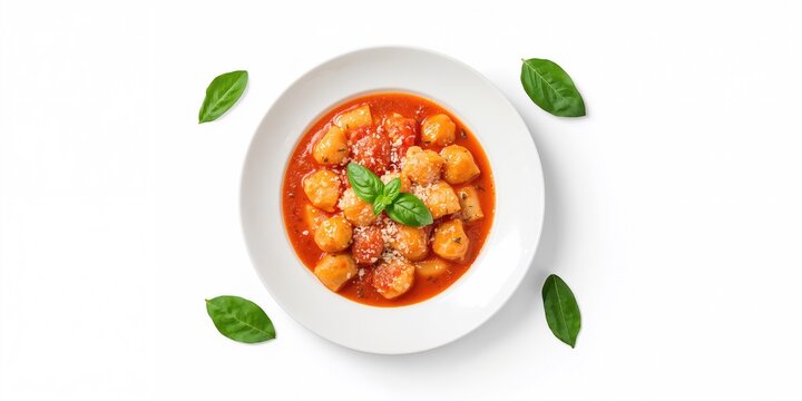Plate of gnocchi topped with tomato sauce and cheese, carbohydrate-rich meals, food presentation