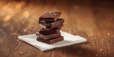 Pieces of dark chocolate on a napkin, highlighting artisanal craftsmanship and sensory appeal