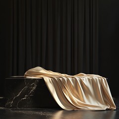 Abstract background vector illustration of a silk gift box with a satin ribbon on a textile cloth featuring fashion bride and wedding decoration art