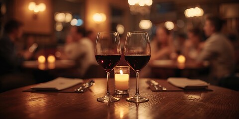 Red wine glasses arranged on a bar surface highlighting social drinking, with attention to alcohol consumption awareness