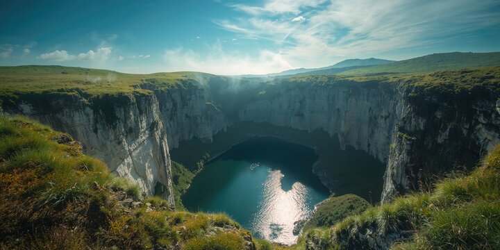Macocha Gorge, a prominent sinkhole in Czech Moravian Karst, showcases dramatic vertical cliffs, erosion processes, and underground formations, Earth Day