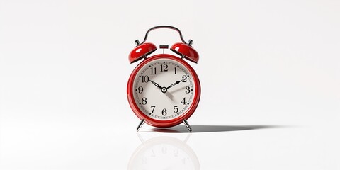 Red vintage alarm clock displaying two minutes remaining, highlighting alertness and punctuality, no observance