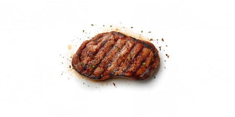 Top view of beef steak with a focus on its marbling, suitable for a culinary layout background