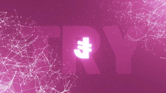 TRY lira currency background. Plexus of connected lines and TRY symbols