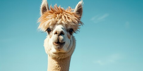 Obraz premium Alpaca with a fashionable haircut seen in a detailed portrait, highlighting fiber quality and grooming practices