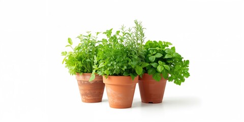 Potted aromatic herbs for home or garden cultivation, ideal for fresh cooking ingredients