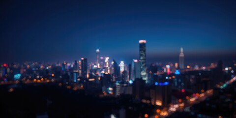 Obraz premium Night cityscape with glowing skyscrapers and ambient street lights, emphasizing urban lighting efficiency, Earth Day