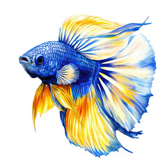 Fototapeta premium Vibrant blue and yellow betta fish swimming dynamically