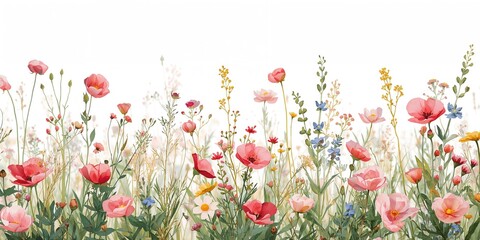 Wildflower and abstract plant watercolor pattern designed for fabric backgrounds, botanical imagery, World Environment Day