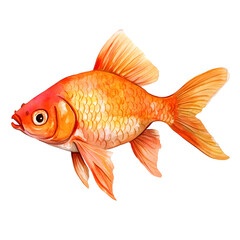 2D watercolor goldfish illustration, isolated on a transparent background.