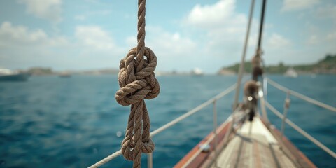 Fototapeta premium Sailboat gear featuring a secure marine knot on rope, highlighting operational safety