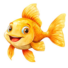 2D watercolor illustration of a yellow clownfish, isolated on a transparent background.