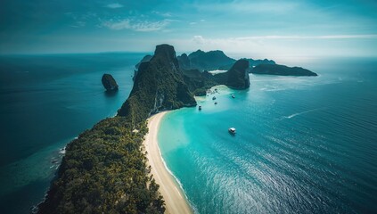 Aerial perspective of Phuket island, Thailand, highlighting diverse terrain and coastal areas for geographic analysis