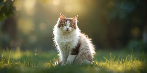 Obraz premium Young mongrel cat with thick fur, resting calmly, ideal for animal welfare or veterinary clinic visual