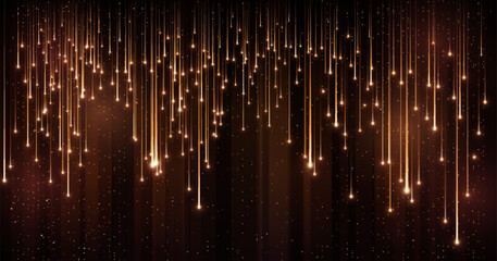 Falling stars on dark shimmer background, realistic falling lights, flying comets with sparkling blur golden trial © sabelskaya