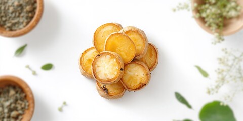 Phlai slices and Cassumumr ginger on white background, focusing on herbal ingredients for culinary use