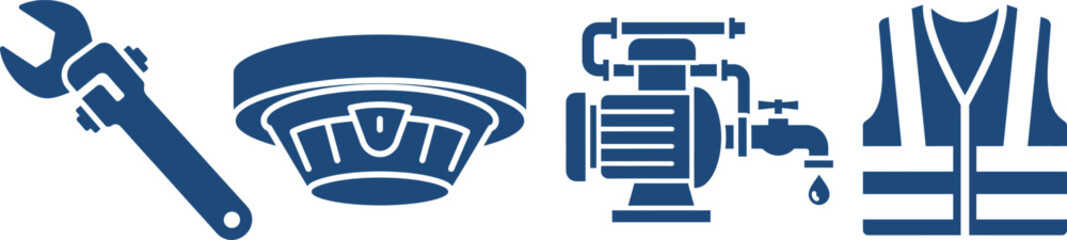 Wrench Smoke Detector Water Pump Safety Vest Icons tool adjustable wrench