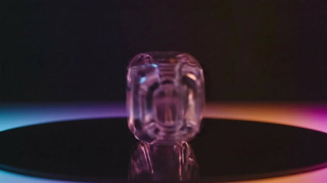 Clear Glass Perfume Bottle with Reflected Light and Colored Gradient Background Studio Shot