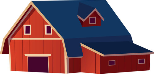 Wooden barn house flat vector icon, ranch rural log building, farming haymow and harvest storage, chicken coop, stable © sabelskaya