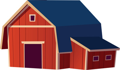 Wooden barn house flat vector icon, farming haymow and harvest storage, chicken coop, stable, ranch, rural log building © sabelskaya