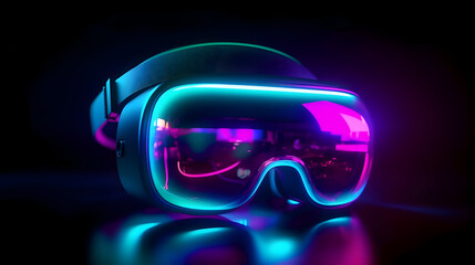Vibrant Neon VR Headset with Cyan and Magenta Glow on Reflective Dark Surface