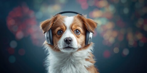 Adorable dog with noise cancelling headphones, demonstrating pet hearing protection