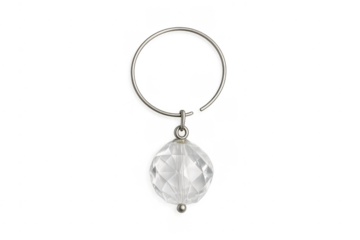 Silver hoop earring with faceted crystal bead on transparent background