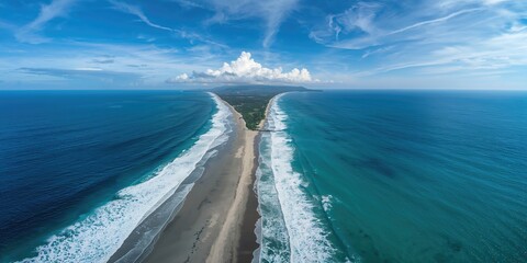 Aerial view of Peninsula Bukit in Bali with vibrant blue waters, highlighting tourism development along Indian ocean shoreline