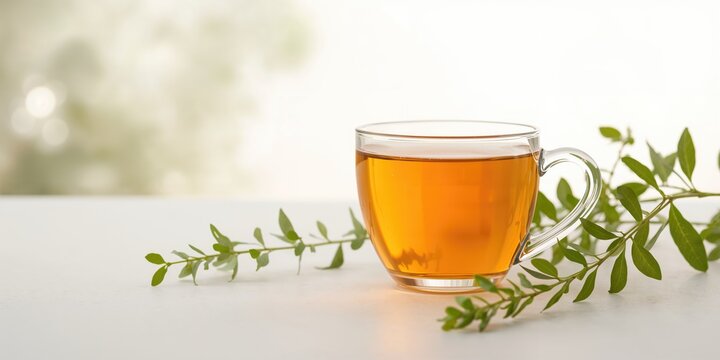 Lemon verbena tea served in a glass highlighting health benefits, fresh green leaves and lemon slices, World Health Day