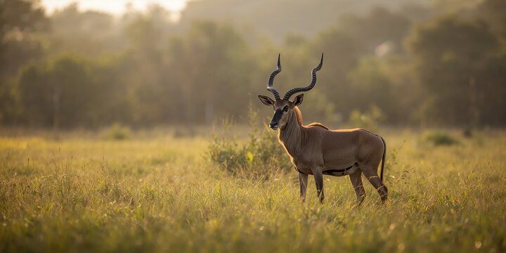 Massive kudu bull grazing in a nature reserve, highlighting habitat preservation