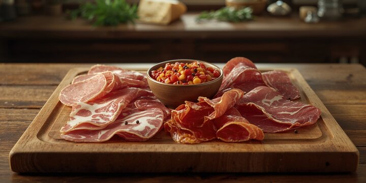 Selection of cured Italian meats including prosciutto and capicola on a meat platter emphasizing preservation techniques