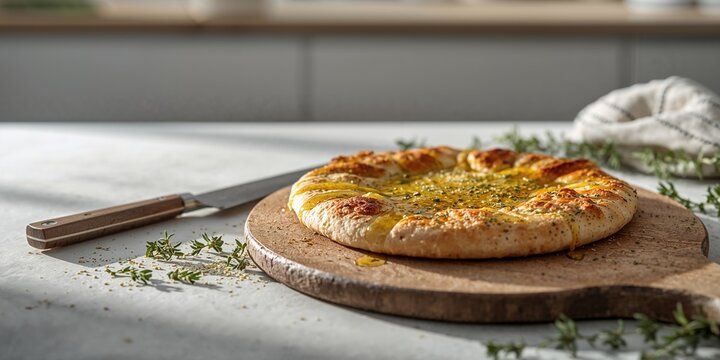Flatbread with zaatar and olive oil topping, suitable for Middle Eastern cuisine and light meals